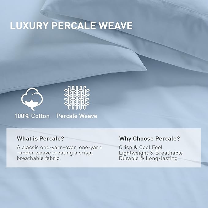 Twin/Twin XL Size Flat Sheet 2 Pack, 100% Cotton Percale Flat Bed Sheet - Image 2