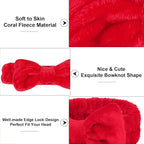 Casoty 12 Pcs Red Spa Headbands, Facewash Headbands, Soft Coral Fleece Makeup - Image 9