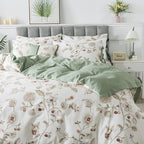 FADFAY Floral Bedding Set Queen 100% Cotton Shabby and Chic Beige Green - Image 8
