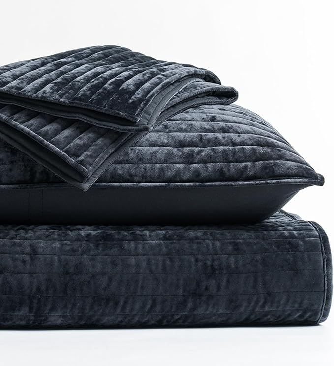 EVERGRACE Velvet Quilt Set King Size, Luxurious Soft Striped Channel Bedding Set - Image 6