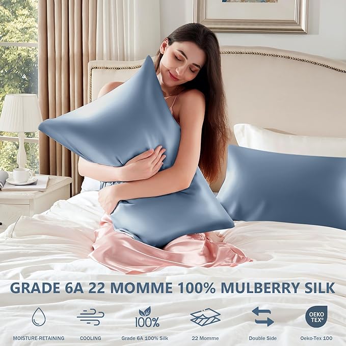Silk Pillow Cases 2 Pack Queen Size Mulberry Silk Pillowcase Set of 2 - Image 6