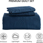 Yiran Navy Blue Quilt Set Queen Size Lightweight Bedspread Embossed Pattern - Image 8
