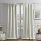 Joydeco Vanilla Grey Velvet Curtains 96 Inches 2 Panels, Luxury Thermal by JOYDECO