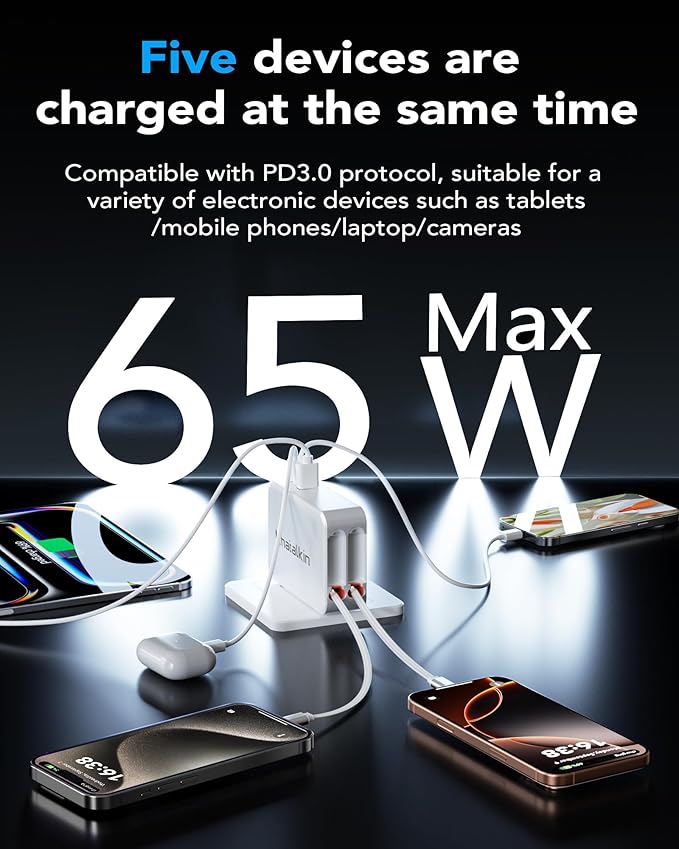 65W for MacBook Pro Charger, 5-in-1 Retractable Wall Charger Plug for iPhone 17 - Image 5