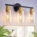 DLLT 3-Light Bathroom Light Fixtures: Black and Gold Modern Vanity Lights by DINGLILIGHTING