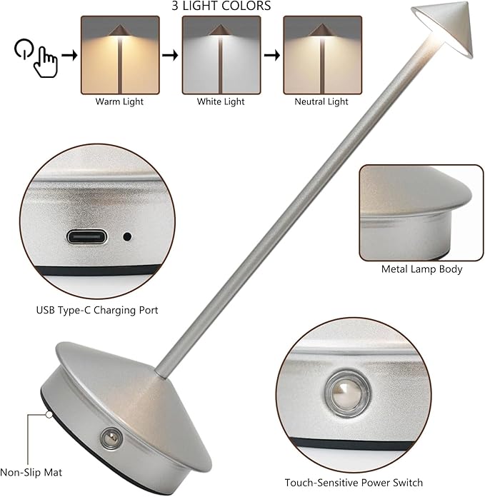 2 Pack Cordless LED Table Lamp, Rechargeable 5200mAH Battery Operated Lamp - Image 5