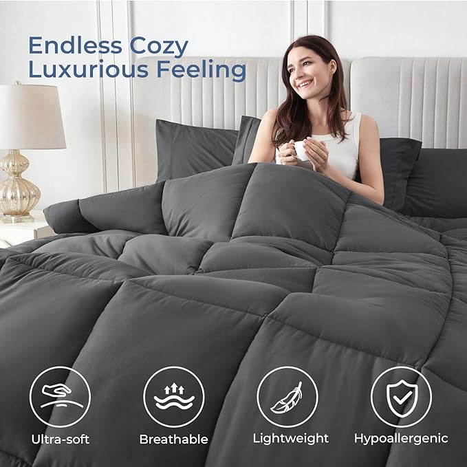 Sasttie Full Size Comforter Sets, 7 Pieces Bed in a Bag Full, Complete Bedding - Image 2