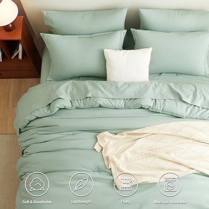 CozyLux King Comforter Set Sage Green, 7 Pieces Bed in a Bag, Bedding Comforter - Image 2