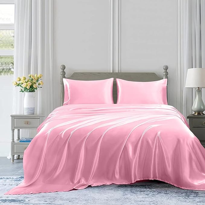Homiest Pink Satin Flat Sheet King - Image 5