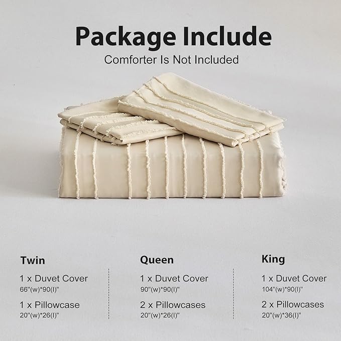 WARMDERN Khaki Boho Duvet Cover Set Queen Size, Striped Textured Tufted Bedding - Image 6