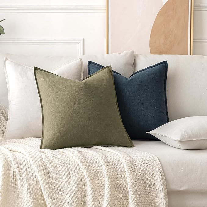 MIULEE Decorative Linen Euro Sham Pillow Covers 24x24 Light Olive Green ​Boho - Image 4