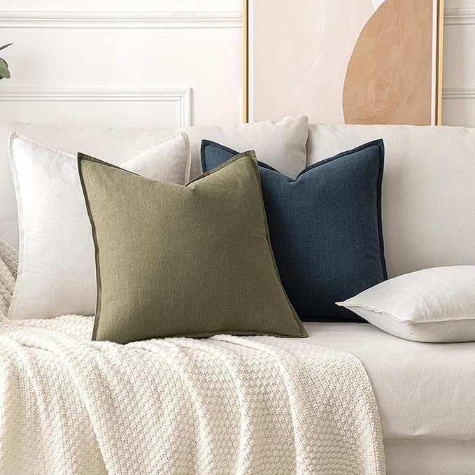 MIULEE Decorative Linen Euro Sham Pillow Covers 28x28 Inch Cream White Boho - Image 4