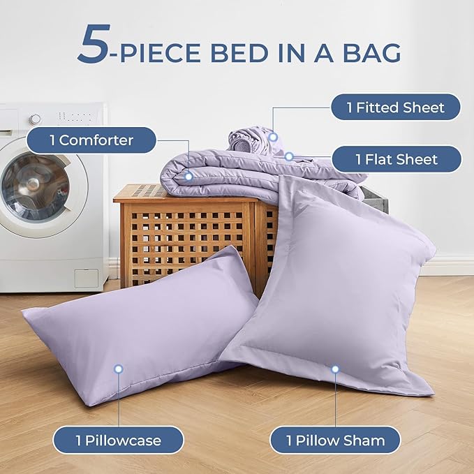Sasttie Twin Comforter Set, 5 Pieces Bed in a Bag Twin, Complete Bedding Set - Image 6