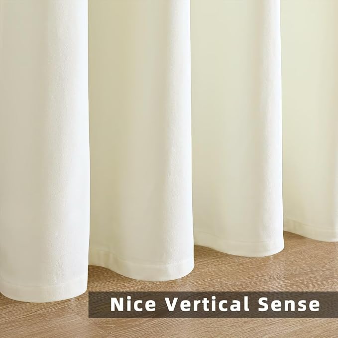 Joydeco Ivory Velvet Curtains 84 inch Length 2 Panels, Luxury Blackout Rod - Image 8