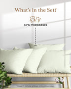 Set of 4 Pillow Cases King, 800 TC 100% Egyptian Cotton, Silky Soft Sateen - Image 2