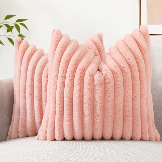 decorUhome Summer Cozy Faux Fur Throw Pillow Covers 18x18 Set of 2 Decorative by decorUhome