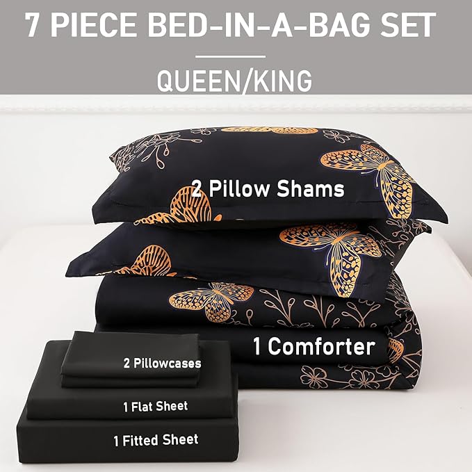 Yogeneg 7 Piece Bed in a Bag King Size Comforter Set Black Bedding Set - Image 6
