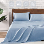 MR&HM Satin Bed Sheets with Elastic Corner Straps, Full Size Sheets Set - Image 5