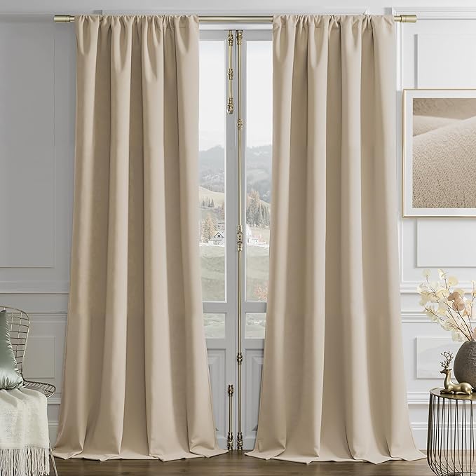 Joydeco Latte Coffee Velvet Curtains 84 Inches 2 Panels, Luxury Thermal by JOYDECO