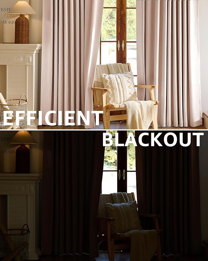 jinchan Chenille Blackout Curtains 84 Inches Long 2 Panels Light Pink Thermal - Image 3