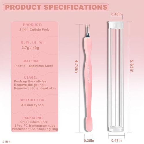 6Pcs 2-in-1 Cuticle Fork with Pusher, Dual-end Cuticle Remover Nail Pusher - Image 2