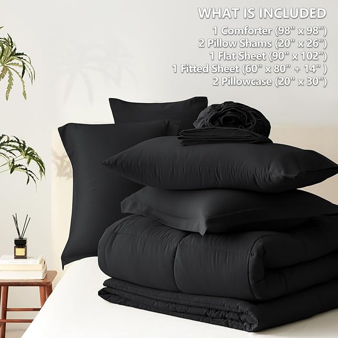 CozyLux Oversized Queen Comforter Sets Black, 7 Pieces Bed in a Bag, 98x98 Box - Image 7