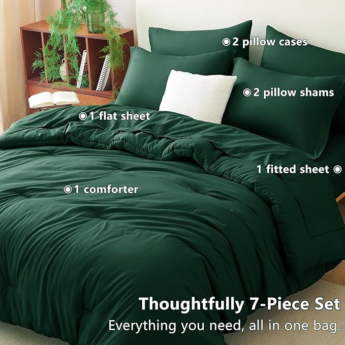 CozyLux Full Size Comforter Sets Emerald Green, 7 Pieces Bed in a Bag Full - Image 6
