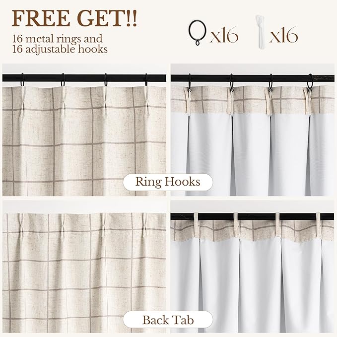 Plaid Pinch Pleated Curtains - Image 3