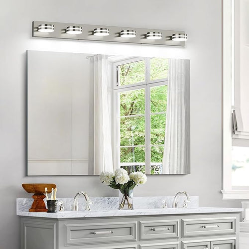 6-Light Nickel Bathroom Vanity Light Over Mirror, LED Vanity Lighting Fixtures - Image 2