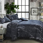 Nanko King Comforter Set, Dark Black Marble Print 104 x 90 inch Reversible Down - Image 2