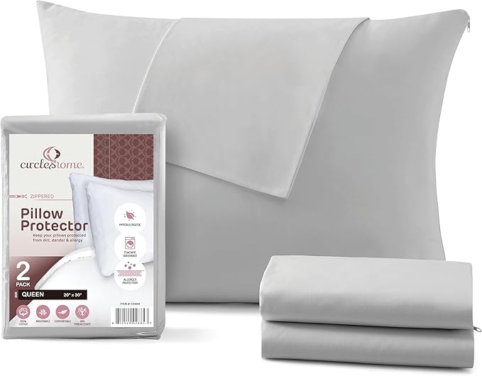 CirclesHome Pillow Protectors 2 Pack Queen Zippered by CirclesHome