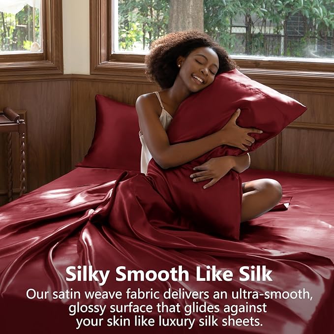 CozyLux Satin Sheets Queen Size Bed Set - Image 3
