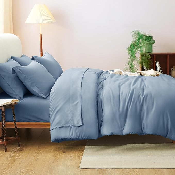 CozyLux King Size Comforter Set Grayish Blue, 7 Pieces Bed in a Bag King - Image 8
