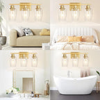 Gold Bathroom Wall Lights Brushed Brass 3-Light Vanity Light Fixtures Modern - Image 2