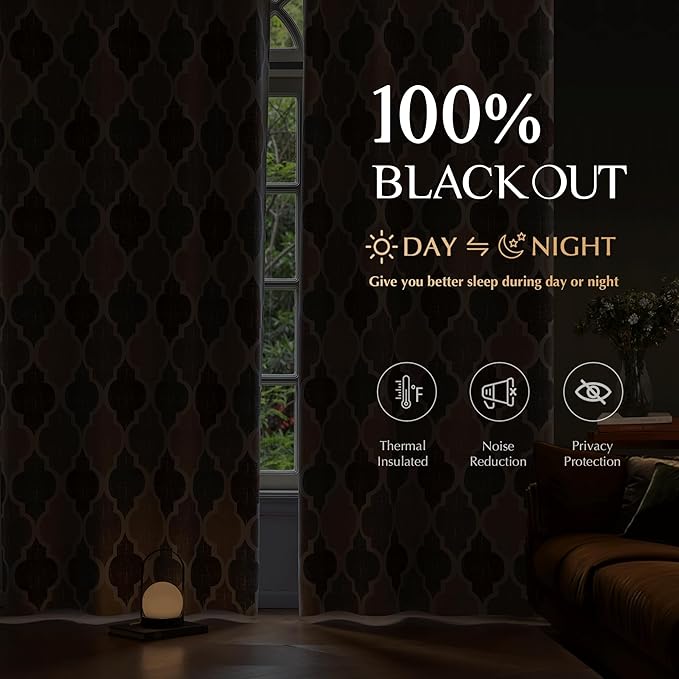 Beauoop 100% Blackout Curtains 96 Inches Long 2 Panels - Image 2
