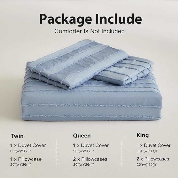 WARMDERN Blue Tufted Duvet Cover Set Queen Size, Striped Textured Duvet Cover - Image 6