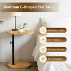 Bamboo Bathtub Side Table, 360° Swivel Height Adjustable Freestanding Bath - Image 5
