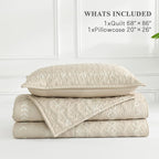 Andency Beige Twin Quilt Set, 2 Pieces Boho Lightweight Soft Striped Bedspread - Image 7