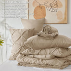 CozyLux Full Size Comforter Sets Taupe, 7 Pieces Pintuck Bed in A Bag Taupe - Image 6