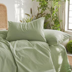 Wake In Cloud - Cotton Duvet Cover Set, King Size, Sage Green, 100% Washed - Image 5