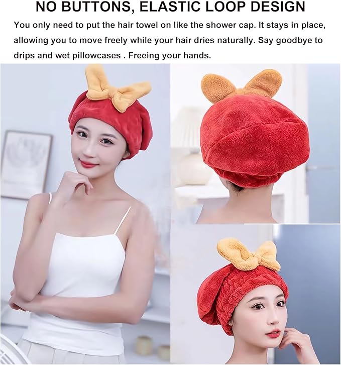 Microfiber Hair Drying Cap, Ultra Absorbent Hair Towel Wrap Turban - Image 5