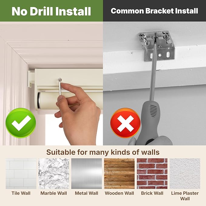 HESTIA No Drill Cordless Blackout Roller Shades Screwless Waterproof Shower - Image 5