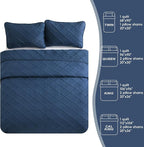 Yiran Navy Blue Quilt Set King Size Fall Bedspreads Embossed Diamond Pattern 3 - Image 8