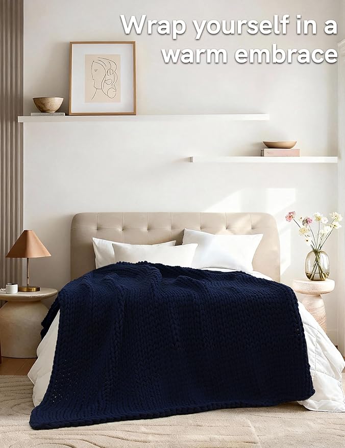 YnM 100% Cotton Weighted Blanket, Handmade Chunky Knitted Throw, No fillers - Image 3
