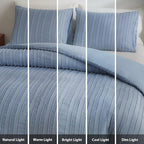 WARMDERN Blue Tufted Duvet Cover Set Queen Size, Striped Textured Duvet Cover - Image 8