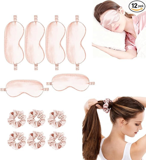 12Pcs Silk Sleep Masks Satin Eye Mask Silky Eyes Cover Blindfold Eyeshade Hair by WJingYiJia
