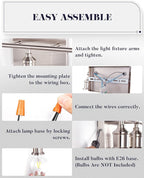 3-Light Vanity Light Fixture, Modern Brushed Nickel Wall Sconce Light Fixture - Image 7