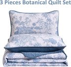 WONGS BEDDING Botanical Quilt Set California King Size, 3 Pieces Blue Toile - Image 5