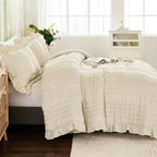 WONGS BEDDING Beige Ruffle Queen Comforter, Boho Shabby Chic Bedding - Image 3