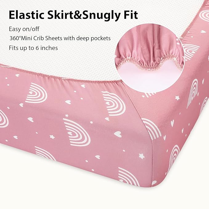 Baby Mini Crib Sheets Girl, Portable 38”x26” Pack and Play Sheets Fitted - Image 7